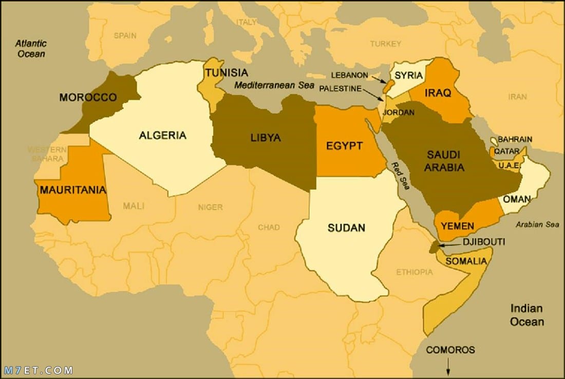 خريطة العالم العربي بالانجليزية