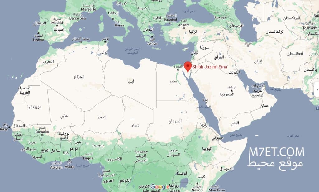خريطة مصر والعالم العربي بها جزيرة سيناء المصرية
